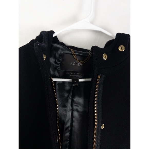 J Crew Stadium Cloth Nello Gori Coat Womens 6 Black Heavy Gold Zip Hooded - Picture 5 of 9